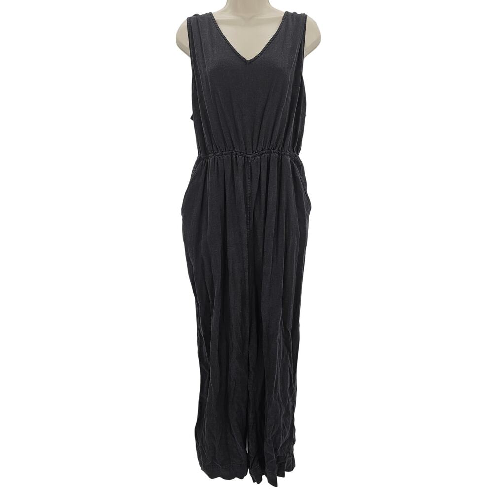Universal Thread Womans size XL Cutout Back Wide Leg Linen Blend Jumpsuit Black